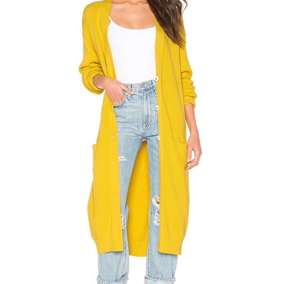 Free People Long Fall Cardigan Yellow/Pineapple sz M - Picture 2 of 6